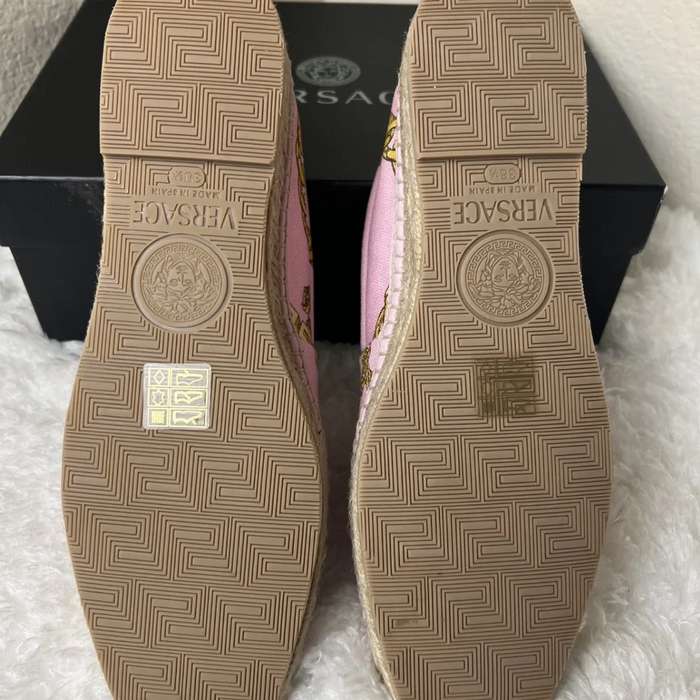 Versace Pink & Gold Chain Print Espadrilles - Picture 8 of 8